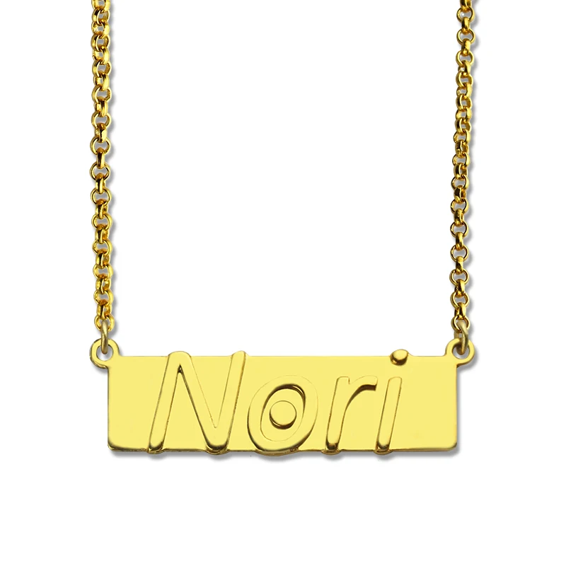10K Gold Personalized Embossed Name Bar Pendant by JEWLR