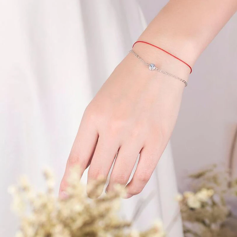 KOFSAC Мода 925 Silve браслет Блестящий Круглый Кристалл красная веревка розовое золото Двойная Цепочка браслеты для женщин ювелирные изделия подарки