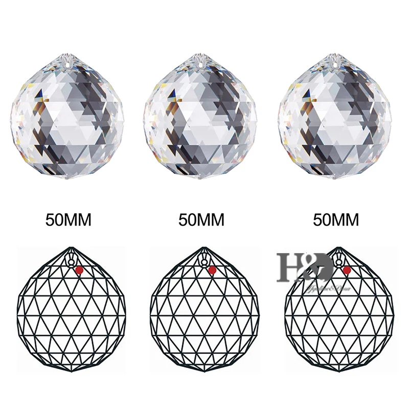 H& D 2 шт солнцезащитный шар-Призма 50 мм/2 дюйма-подвесной хрустальный шар Призма граненый люстра шар Радужный производитель для окна/декора