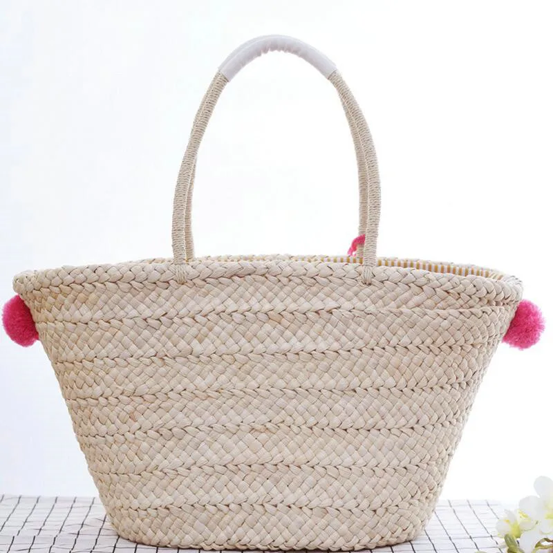 Rdywbu BIG STAR STRAW SHOULDER BAGS WITH POMPON - Bohemian Women's Summer Handmade Beach Tote Handbag Woven Travel Bolsos B194 wristlets for man