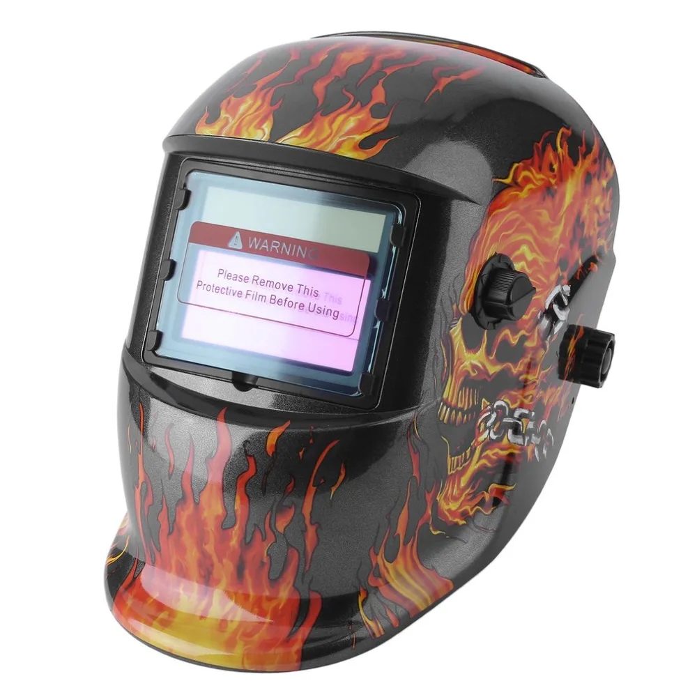 

sale Solar Power Auto Darkening Adjustable Shade Range TIG MIG MMA Electric Welding Mask Helmet Solder Cap Flaming Skull Design