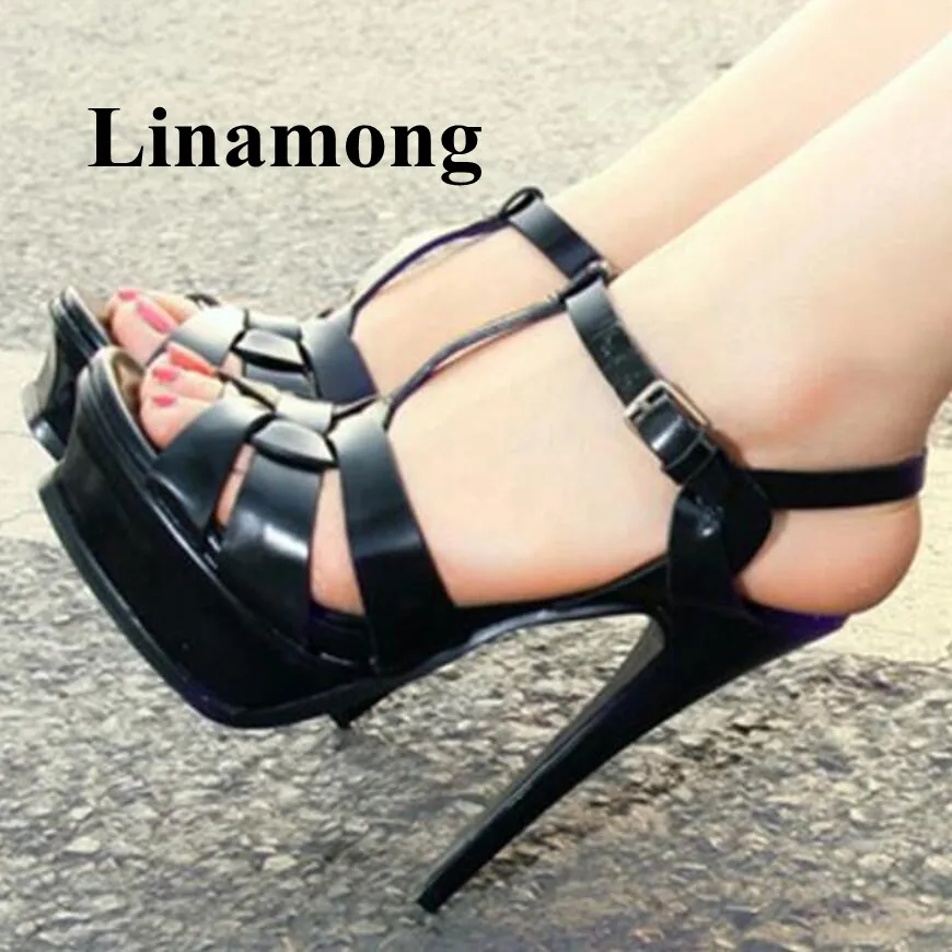 

Fashion Classic Solid Buckle T-Strap Sexy Thin High Heel 3-5CM Platform Open Toe Summer Women Sandals Multiple Color Normal Size
