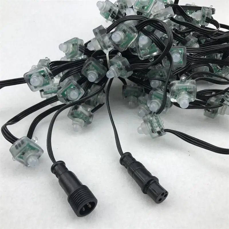 

100 pcs/string 1000pcs DC12V WS2811 Square led pixel BLACK wire 18awg with ray wu/paul zhang/xconnect/diy connector