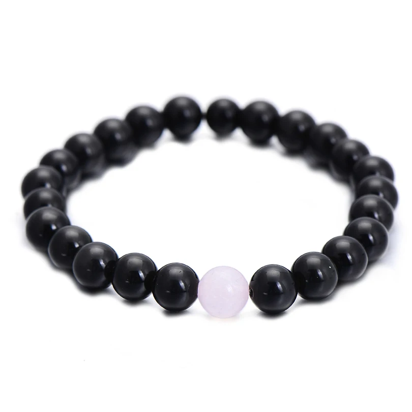2Pcs/Set Trendy Distance Bracelet Sets Natural Stone Pink and Black Beaded Bangles&Bracelets Couple Jewelry Best Friend Hot