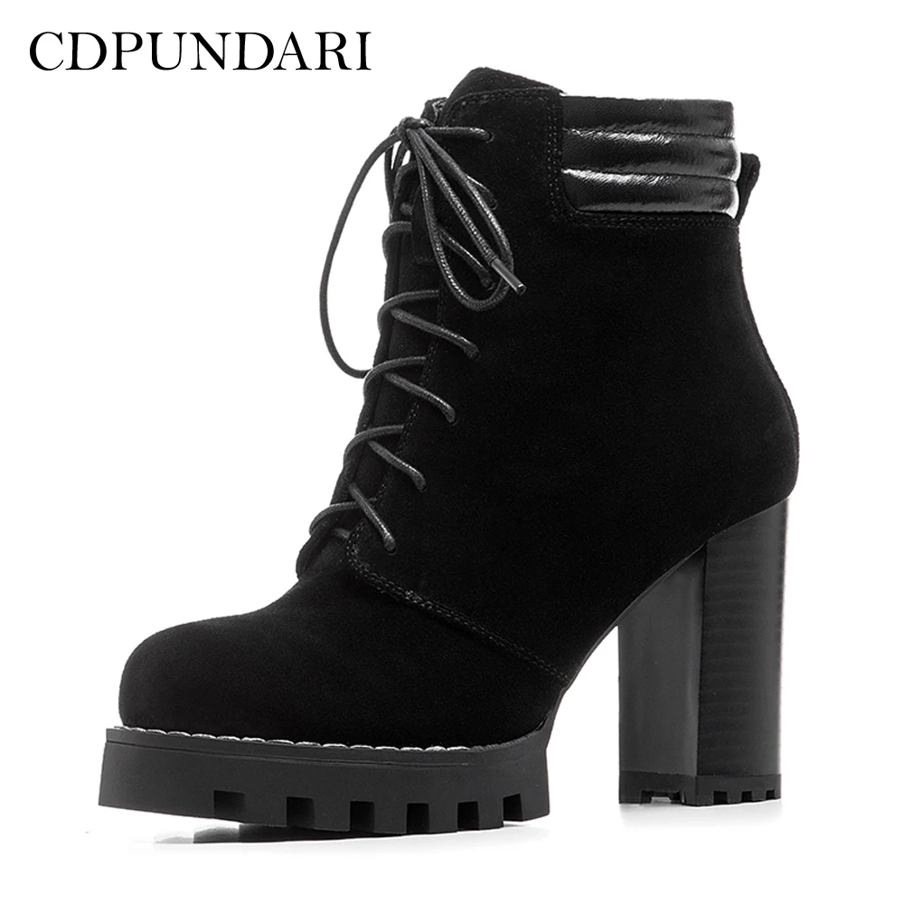leather black boots with heel