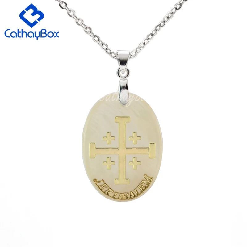 Silver Stainless Steel Round Templar Cross Pearl Pendant 24" 60cm Chain Necklace Silver Stainless Steel Round Templar Cross Pearl Pendant 24" 60cm Chain Necklace
