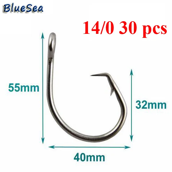 BlueSea 39960 8/0-14/0 30 шт./упак. рыболовные крючки из нержавеющей стали с круглым тунцом большая игра рыболовные крючки - Цвет: 14 0 30pcs