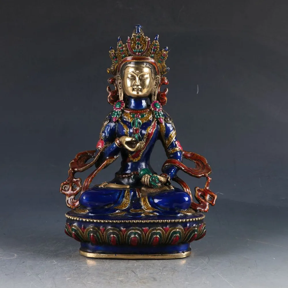 

12'' China Tibet Bronze Cloisonne Handwork Carved Tibetan Vajrasattva Buddha Statue metal handicraft home decoration