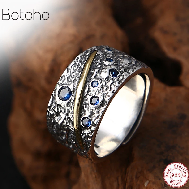 

2019 New 925 Sterling Silver Open Rings for Women Men Blue Zircon Finger Ring Vintage Thai Silver Fashion Jewelry Anillos charm