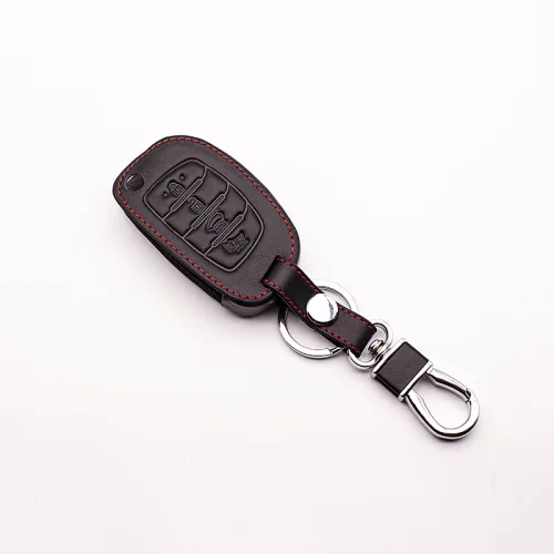 4 кнопки автомобиля кожаный чехол для ключей для hyundai IX35 я IX25 I10 I20 sotaque Elantra IX35 IX45 3 кнопки кожаный чехол для автомобильного дистанционного ключа - Название цвета: Black