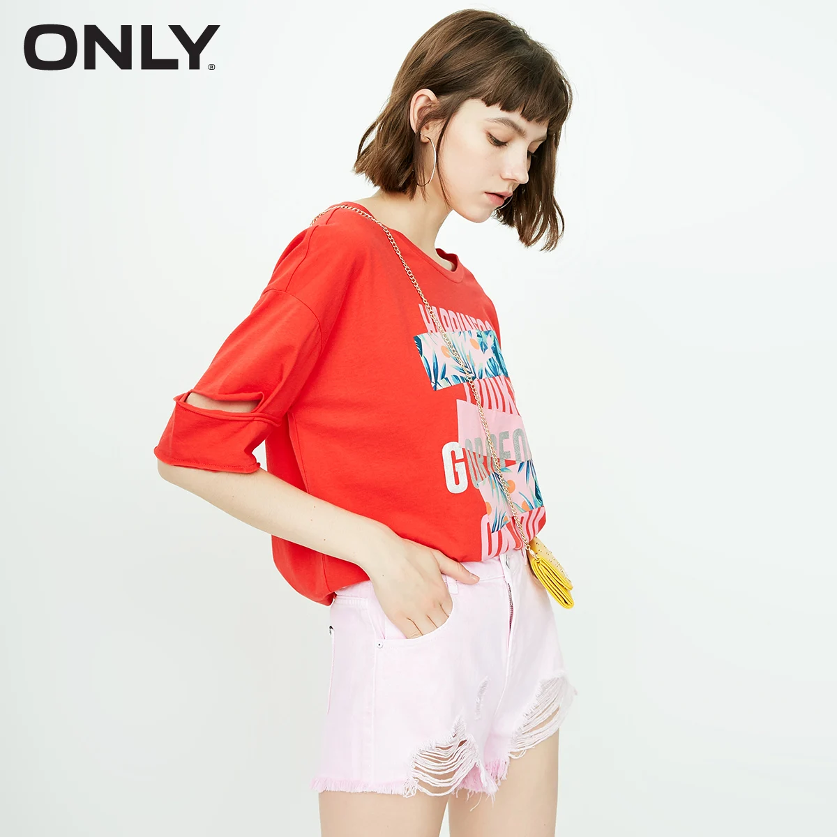 ONLY Summer Women's Candy Color Ripped Raw-edge Denim Shorts |118343523 - Цвет: PLAY NEON PINK