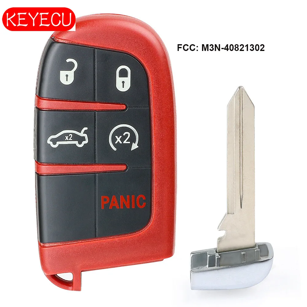 

KEYECU Red Smart Remote Key 433MHz 5 Button for Chrysler 300 Dodge Challenger Charger Dart Durango 2011-2017 FCC: M3N-40821302