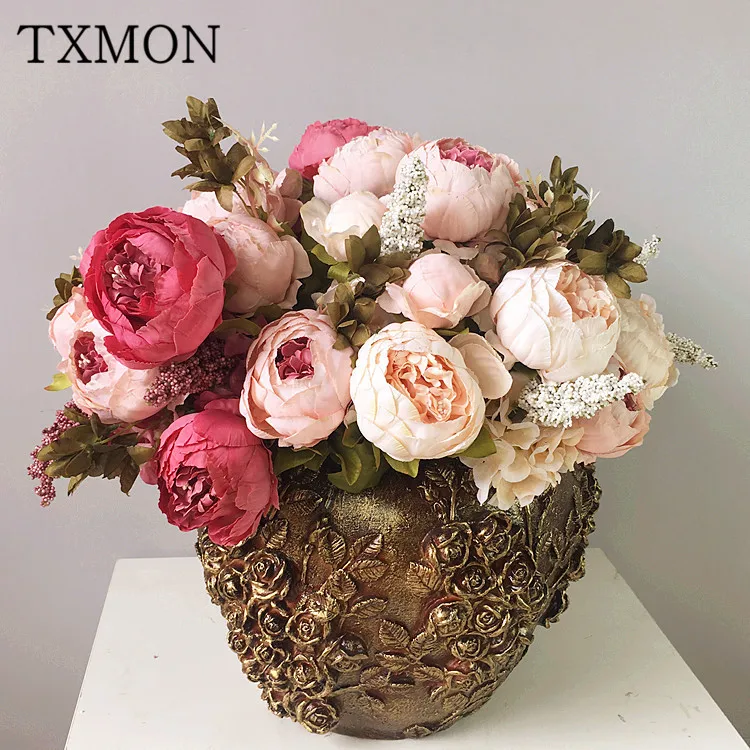 European style enamel high end simulation peony bouquet fake flower core peony home living room