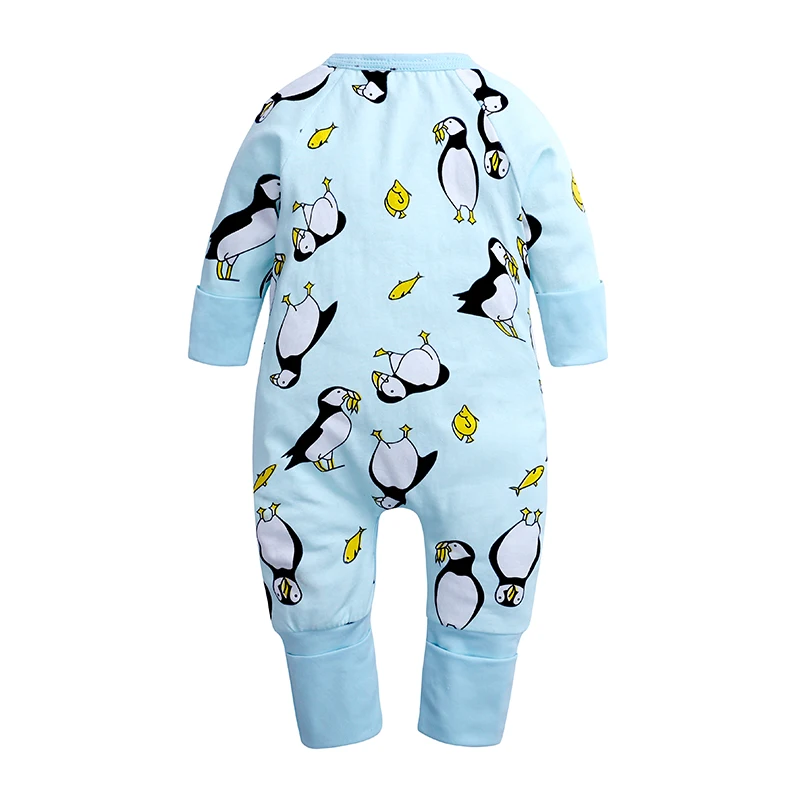 Для новорожденных, для маленьких мальчиков Одежда для новорожденных комбинезон с длинными рукавами и принтом пингвина для маленьких девочек, новогодний комбинезончик детские пижамы BBR208