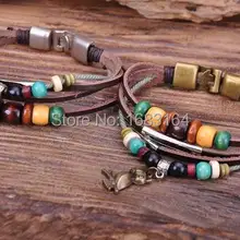 G55 комплект из 2 предметов милый Кулон Сова из конопляной ткани кожи деревянные бусины браслет наручная повязка наручник новые мужские