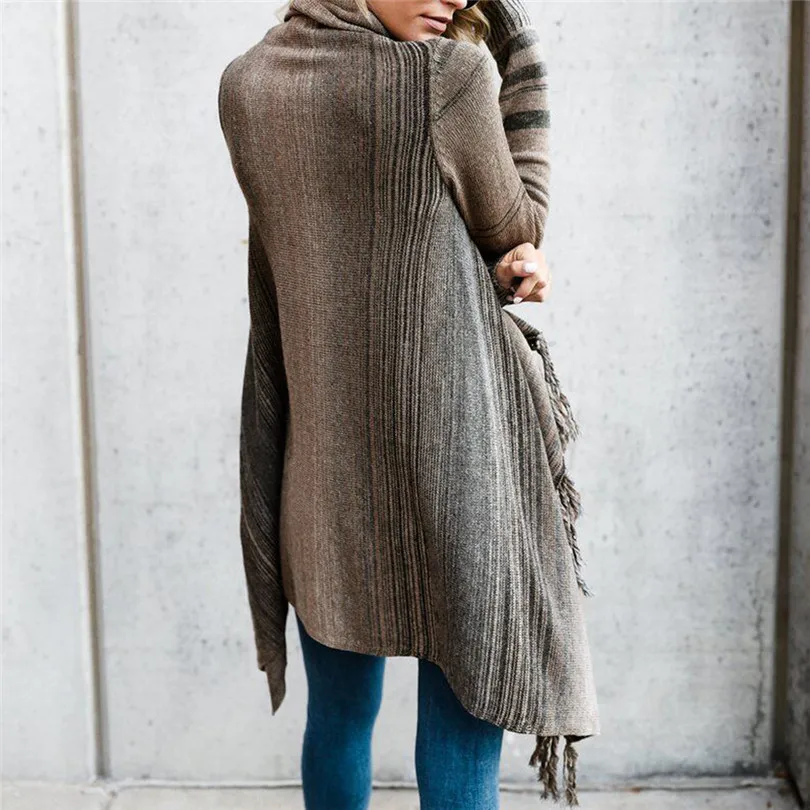 2019  Women Winter Tassel Irregular Cardigan Knitted Elegant Sweater Poncho Shawl Coat Jacket Casual Outwear #4M21 (6)