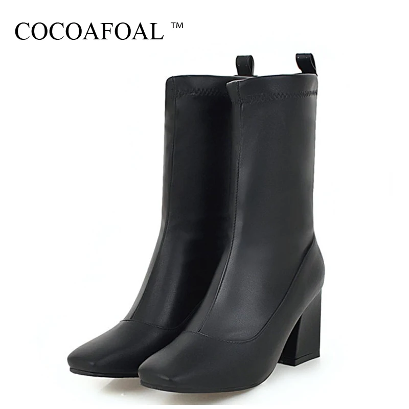

COCOAFOAL Women's Gothic Shoes Woman High Heeled Ankle Boots Autumn Winter Plus Size Martin Boots Square Toe Motorcycle Boots