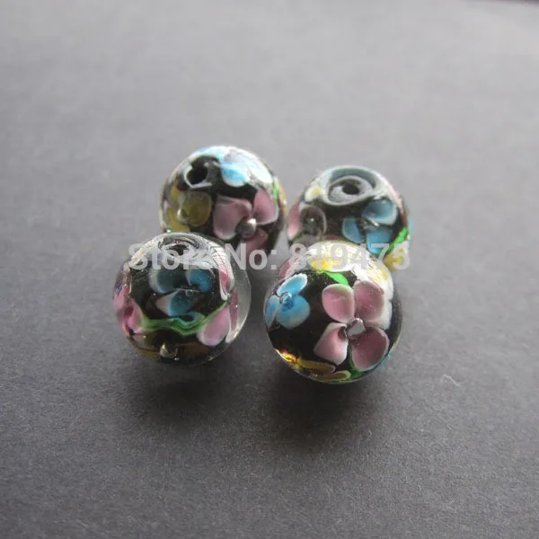 

20Pcs 10mm 12mm 14mm Handmade Glass lampwork beads Flower Beads Black Color for jewelry making Wholesale and Retail