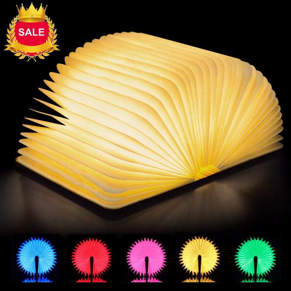 Novelty Gift USB Rechargeable Foldable Led Wooden Book Lamp 360degree