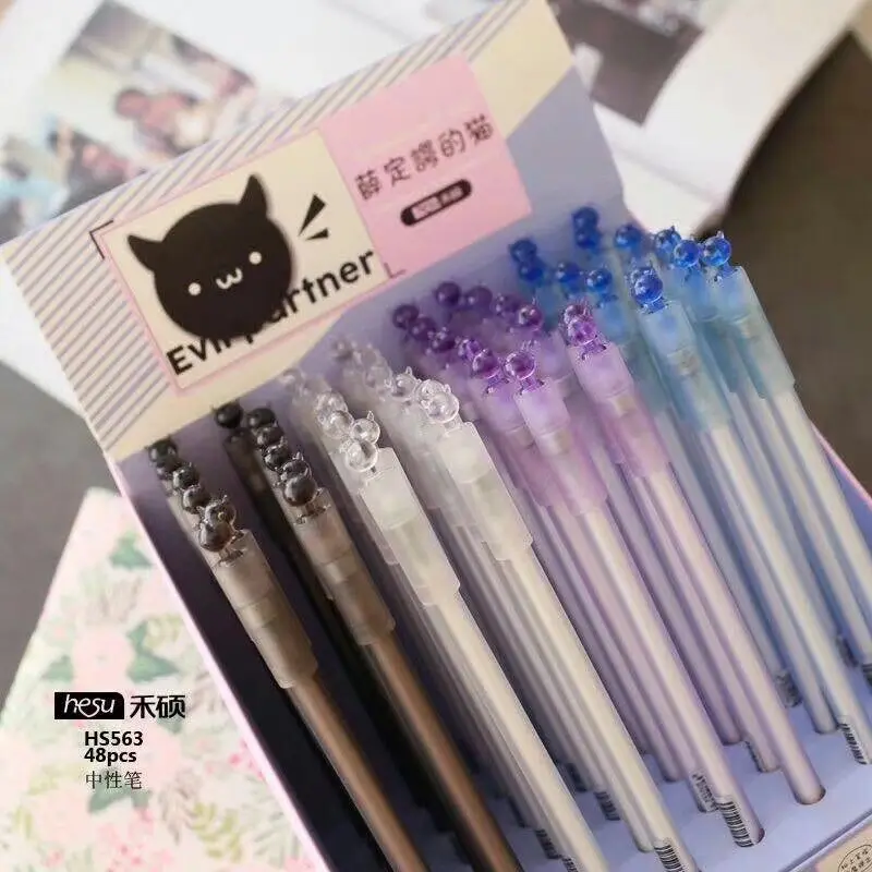 

48 pcs Gel Pens Cartoon cat black colored kawaii gift gel-ink pens for writing Cute stationery office school supplies