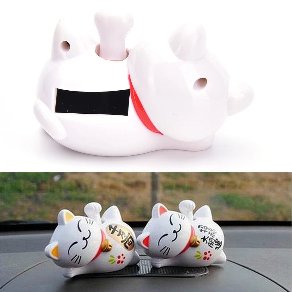 

New Solar Powered 4 Maneki Neko Lucky Cat Waving Beckoning Fortune Car Decor