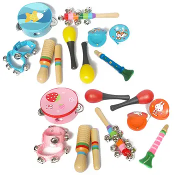 

7 Sets Wooden Early Childhood Infant Educational Boys Girl Models Baby Drum Rattles Against Music Set