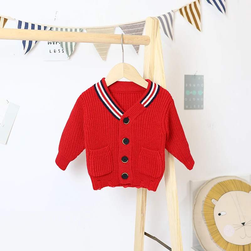 

new Free shipping 2019 spring autumn Children's wear baby boys hole color matching personality sweater
