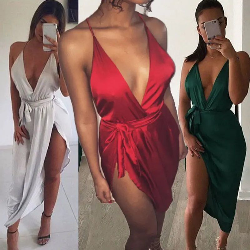 Женское летнее платье с глубоким v образным вырезом сексуальное шелковое мини