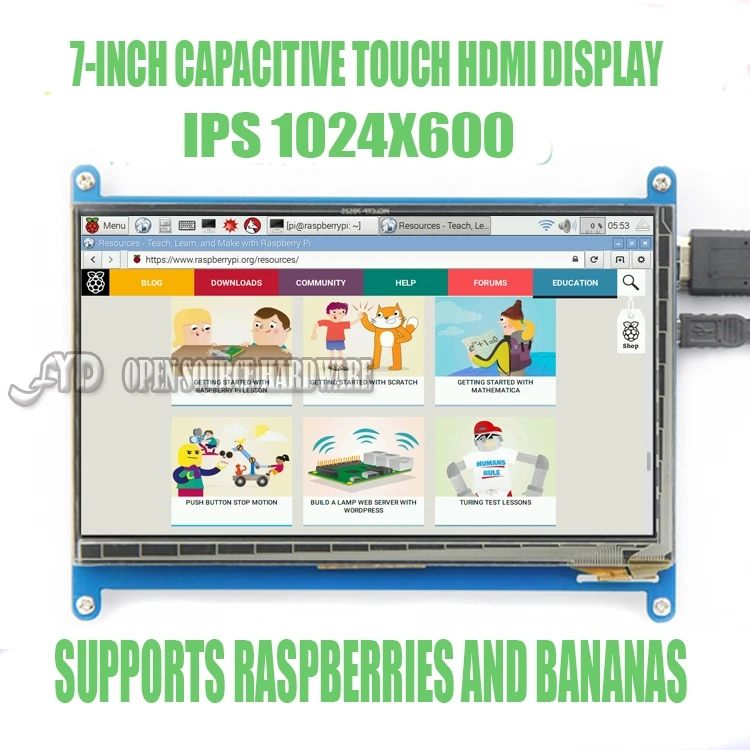 7 дюймов ЖК дисплей ёмкостный сенсорный Raspberry Pi3 1024X600|display hdmi raspberry|inch lcdtouch display |