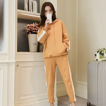 

Autumn Tracksuit Long Sleeve Hooded Sweatshirts Casual Suit Women Tops+Pants 2 Piece Set