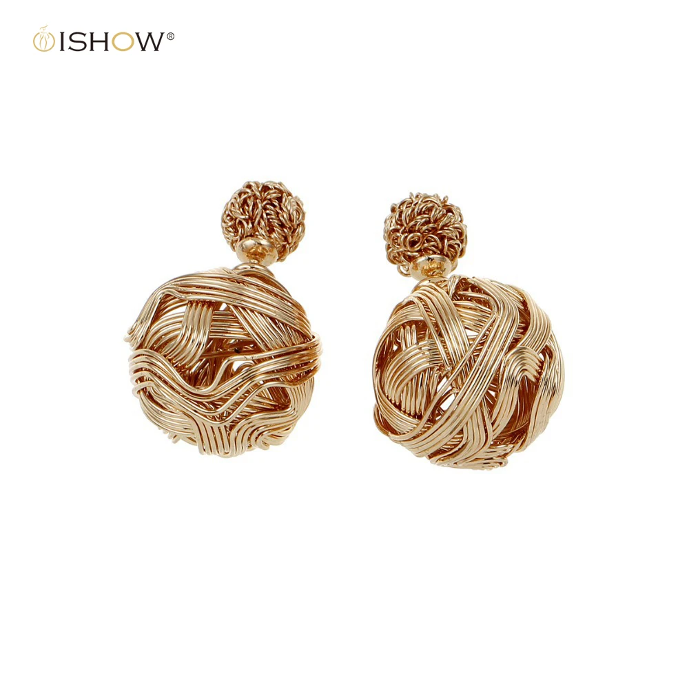 New design elegant fashion jewelry Gold color Ball Hollow Pearl Stud