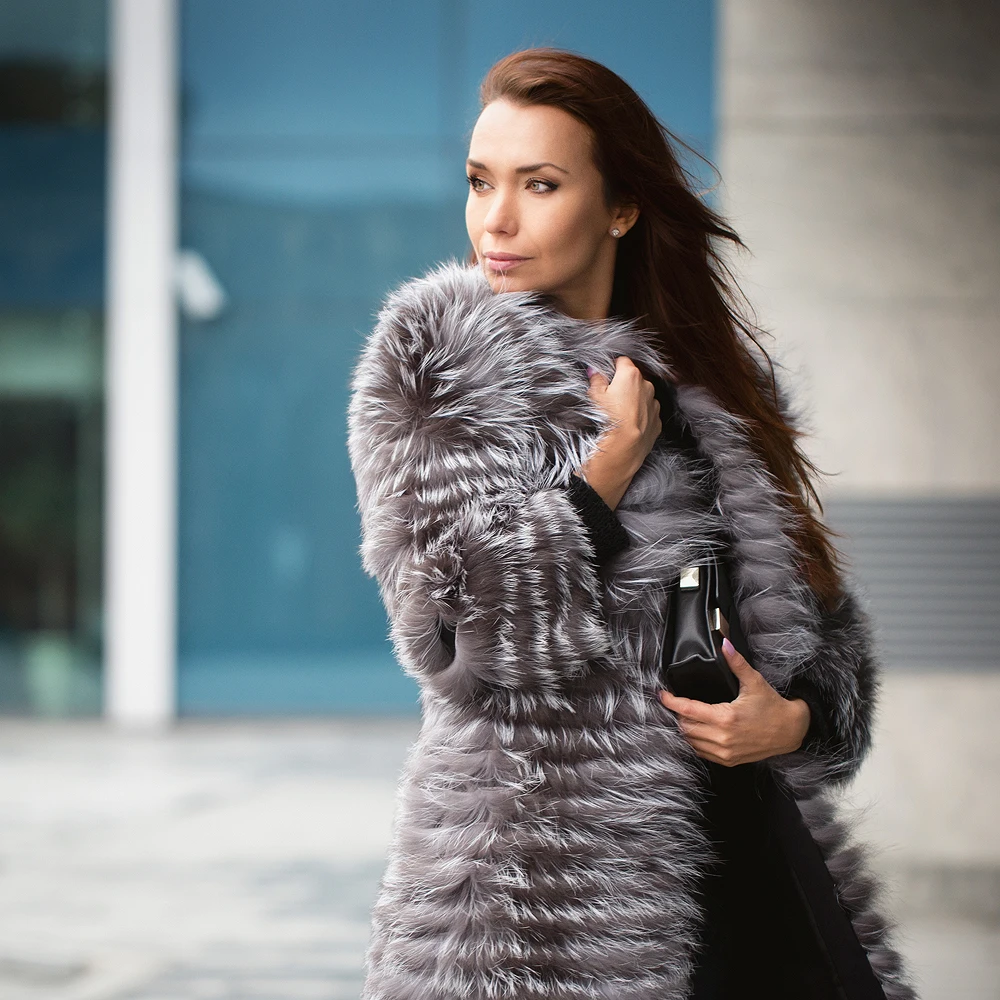 New 2013 Women's Fashion Coats Jacket Fur Real Silver Fox Hair Coat Fur Women 3/4 Sleeves Design Fast Delivery Coats