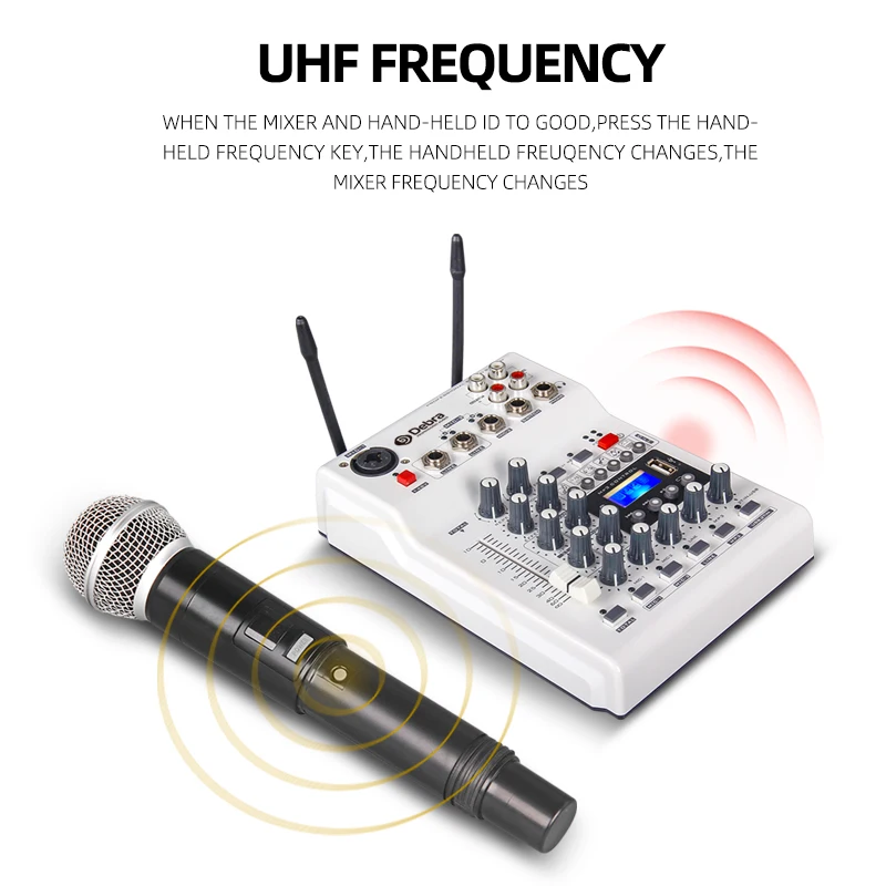 DebraAudio DJ консольный микшер звуковая карта с 2 канала УВЧ беспроводной микрофон для