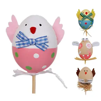 

4pcs Decorative Hand Painted Easter Eggs Foam Artificial Floral Ornaments Hanging Decorations For Home Decor DIY Crafts Baby Kid