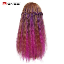 Wignee кудрявые волосы для наращивания на заколках, 5 шт., для женщин, высокотемпературное синтетическое волокно, натуральные накладные волосы, Омбре, фиолетовый/розовый/серый