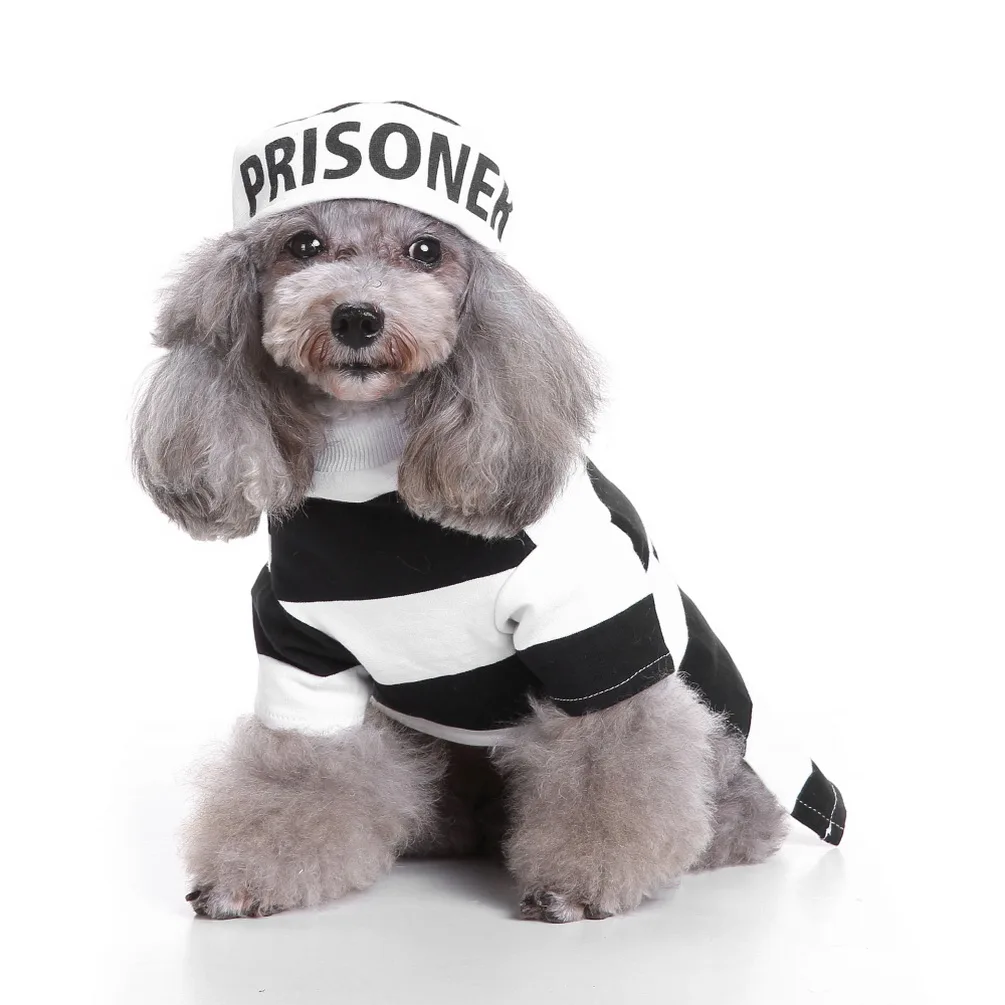 Тюрьма собака Pet костюм тюрьма Pooch костюм для собак рубашка с полосками Хэллоуин костюм Одежда для йоркширского терьера с флисовой подкладкой