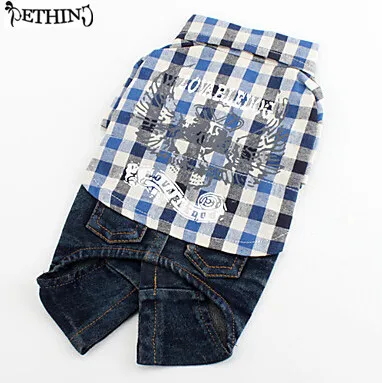 

Fashion dog jeans sets checked shirts dog boy clothes summer spring small dog summer clothes cotton fabric comfortable wear