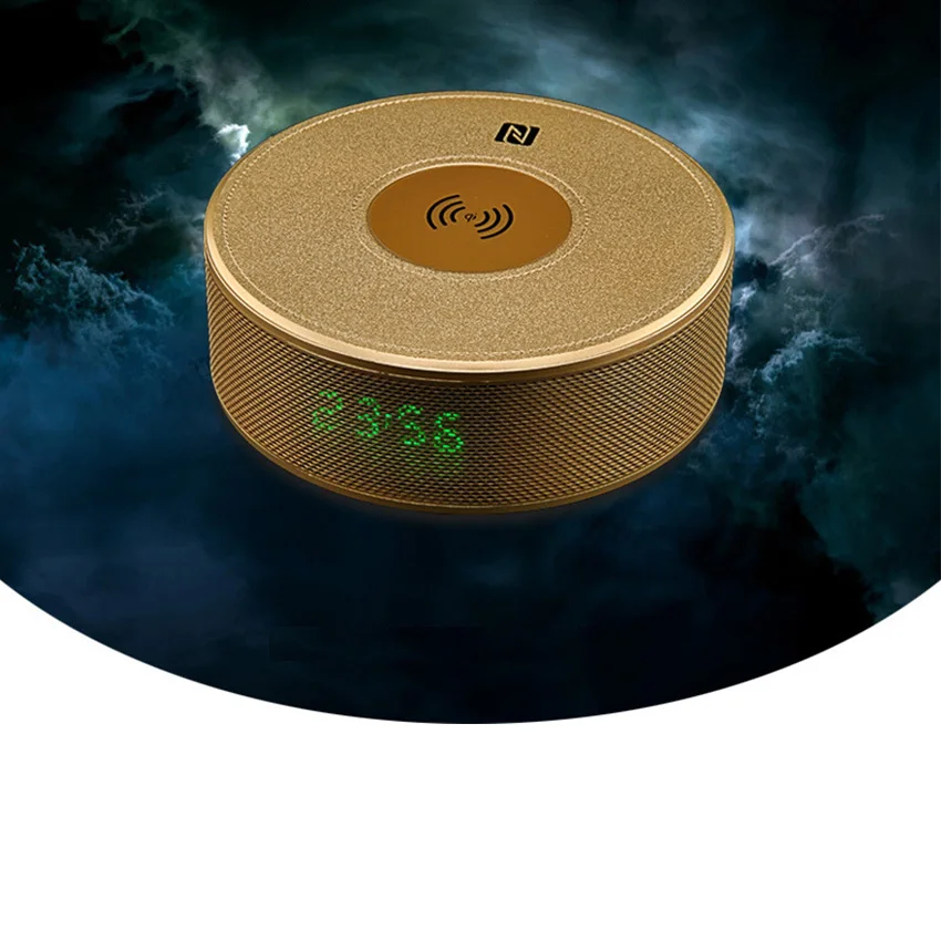 

Bluetooth stereo wireless charging digital display TF card NFC APP control wireless charging handsfree bluetooth speaker AUX