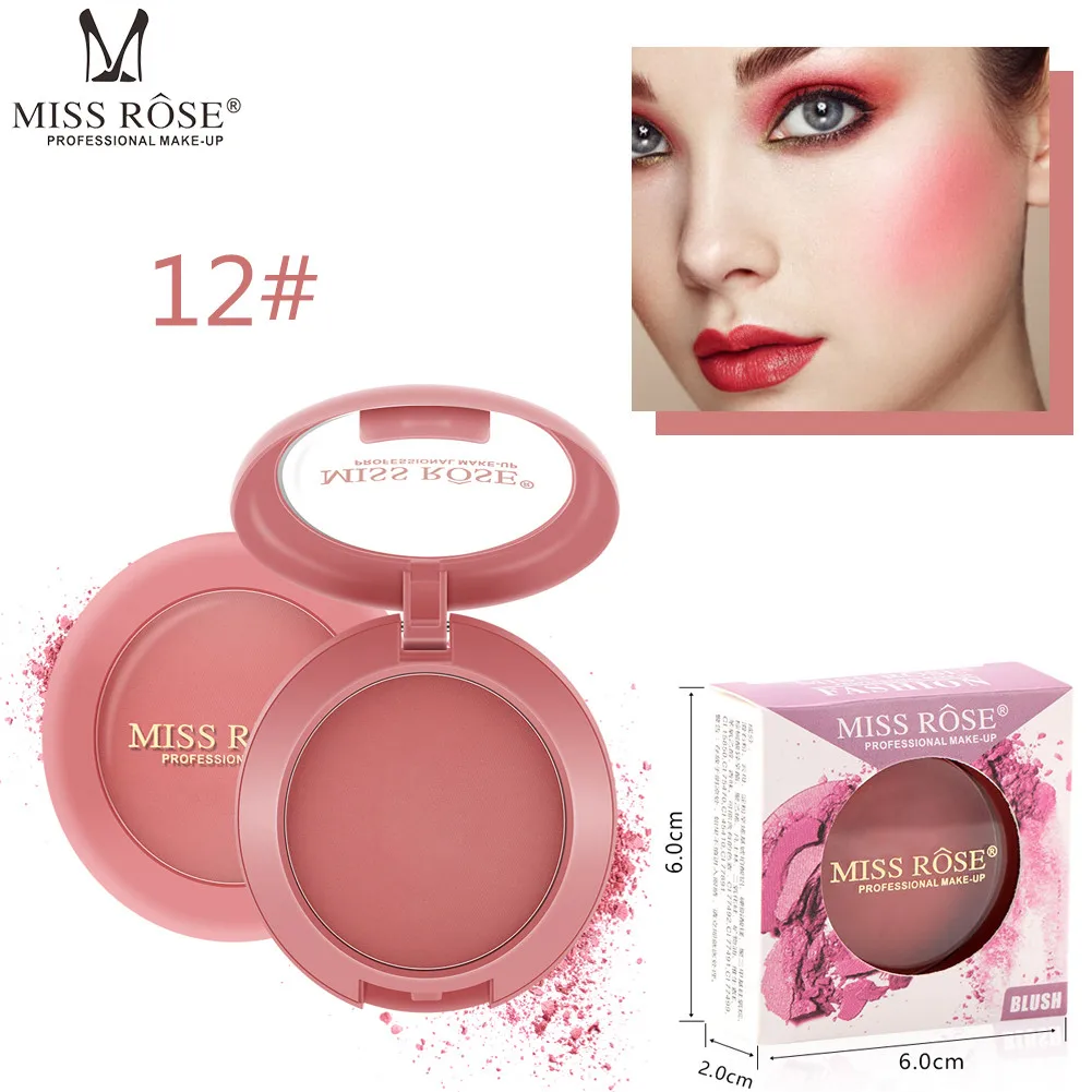 

MISS ROSE 12Colors Natural Blush Baked Cheek Face Blusher Cake Texture Baked Blush Face Mineral Blusher Palette Blush Makeup
