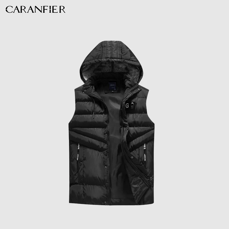 Черный CARANFIER, зимний мужской жилет, новая мода, съемный капюшон, жилет для мужчин, высокое качество, осень и зима, теплый мужской жилет 2XL-5XL - Цвет: Черный