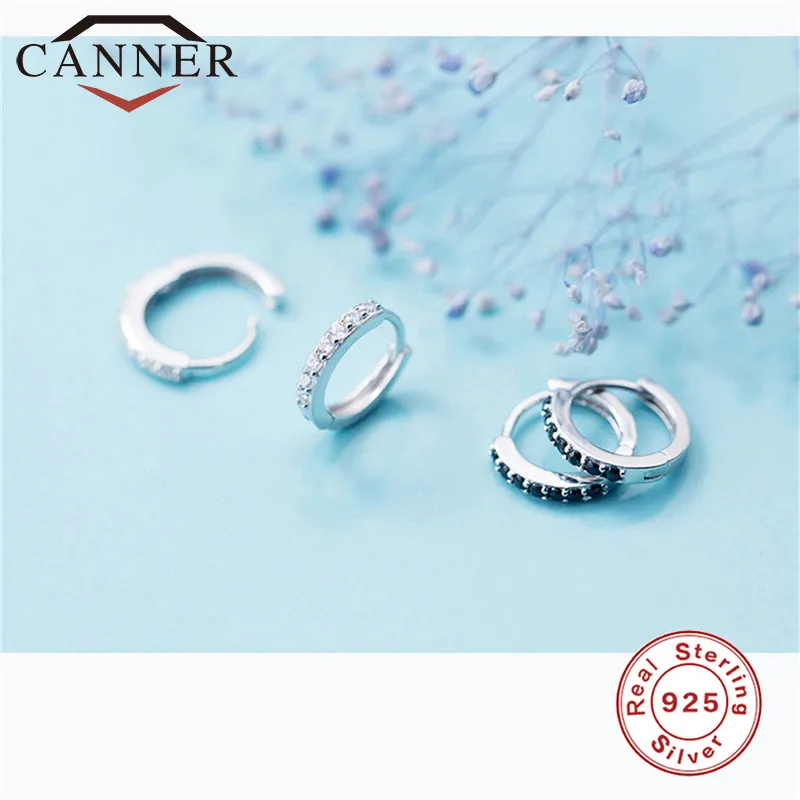 CANNER S925 Sterling Silver Round Zircon Hoop Earring Simple Women Jewelry TH