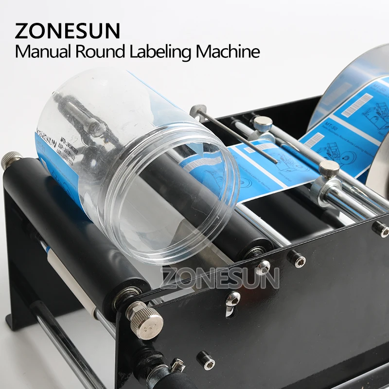 ZONESUN Manual Round Labeling Machine Plastic Bottle Can Labeler Label Applicator For Glass Metal Bottle