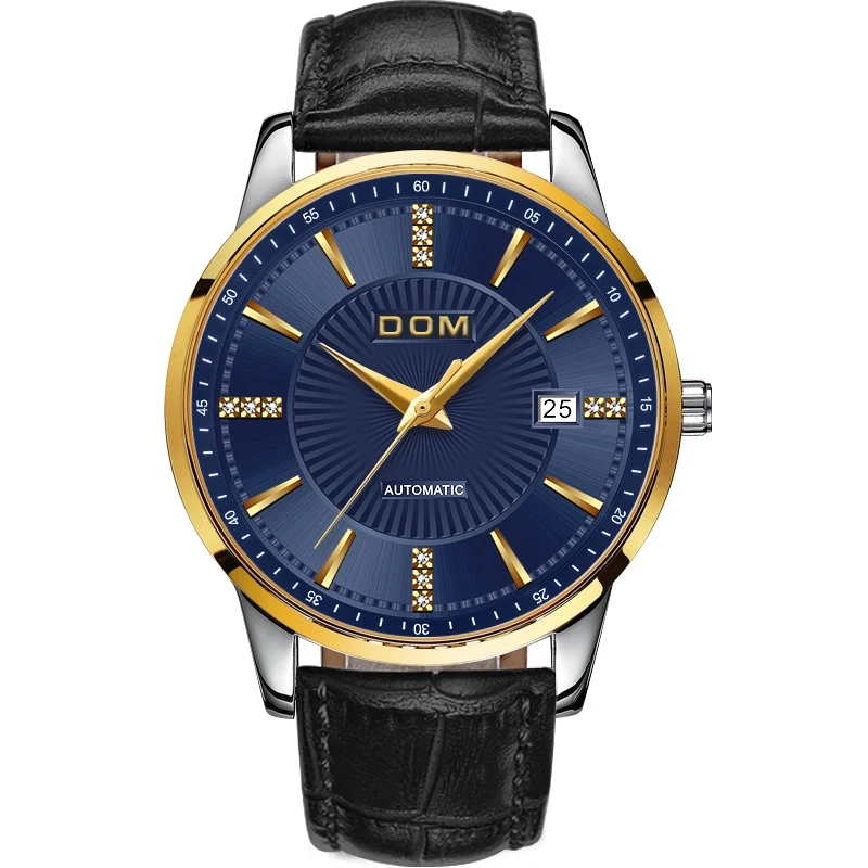 

DOM Automatic Mechanical Men Watches Top Brand Luxury Waterproof Date Waterproof Leather Wristwatch Relogio Masculino M-79GL-2M