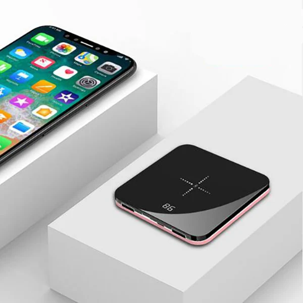 wireless rose gold Беспроводной мини внешний аккумулятор 8000 мАч тонкий зеркальный экран 2.1A Быстрая зарядка беспроводное портативное зарядное устройство Внешний аккумулятор для iphone xiaomi - Цвет: wireless rose gold