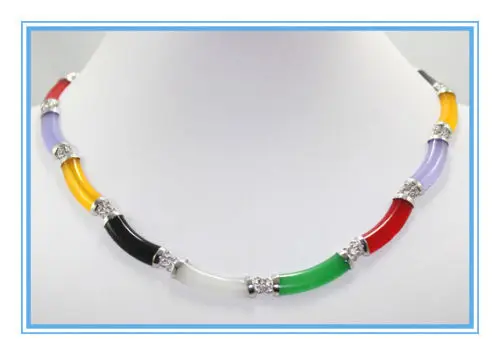 

Hot sell Noble- free shipping>>@> Noblest green red purple jade black agate mixed colors link necklace 17 inch free shipping