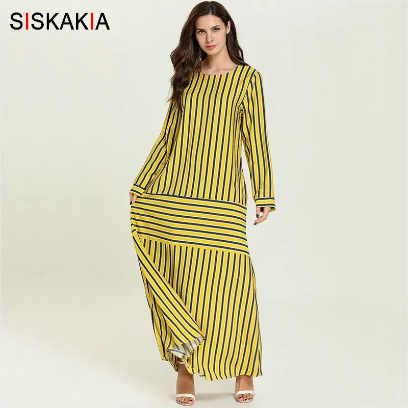 Женское длинное платье в полоску Siskakia Повседневное желтого размера плюс
