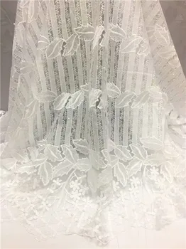 

Fancy Popular French High Quality beads African Tulle Lace Fabric Wine Gold White Pink Yellow 5 Yards/Lot Nigeria Lace Fabric