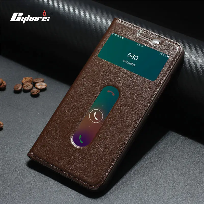 

CYBORIS for VIVO X20 Case Genuine Real Cow Leather Case for VIVO X9 / X9 Plus Window View Stand Flip Cover