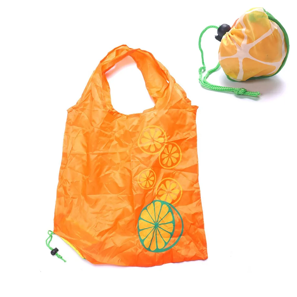1pc Women Orange Waterproof Folding Shopping Bag Eco Foldable Reusable