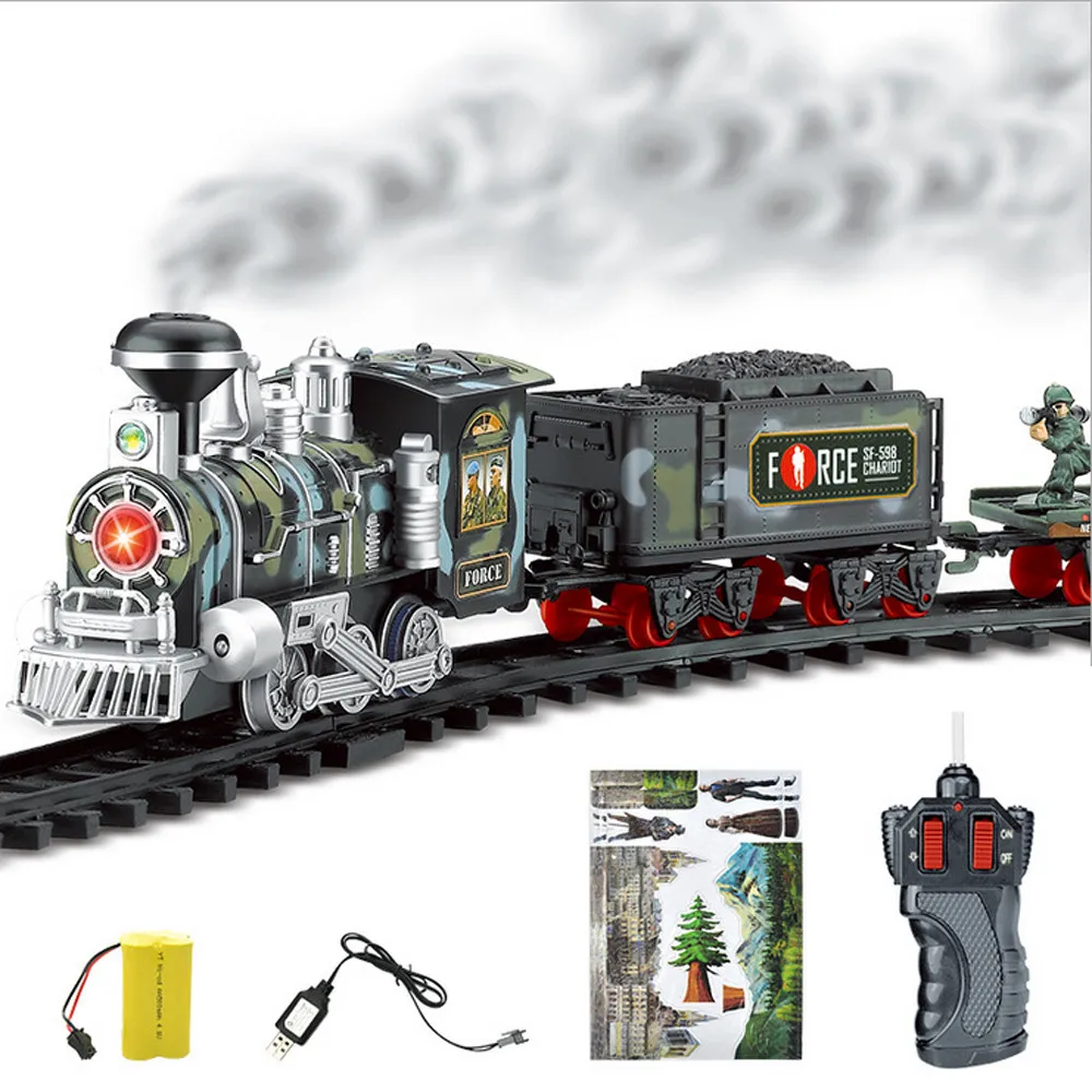 New RC Train Children’s Traffic Toys Remote Control Conveyance Car Electric Steam Smoke RC Train Slot Set Model Toy For Kid Gift
